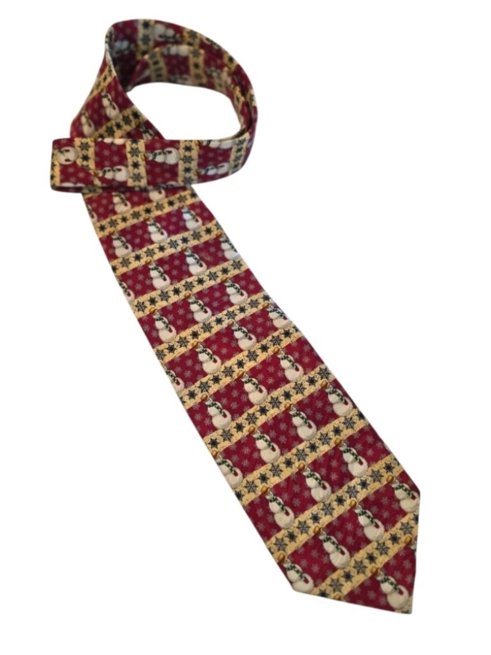 Snowman Silk Necktie Christmas Gift Red Gold Holiday Snow Winter Tie Mens Office